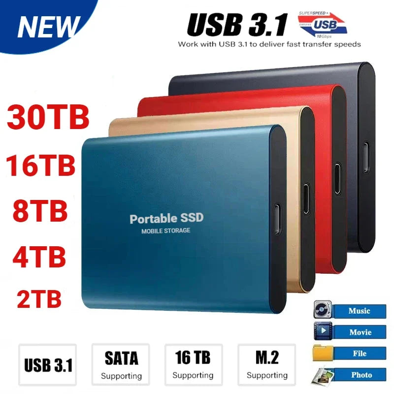 Taşınabilir SSD 2 TB Harici Katı Hal Sürücü 8 TB Yüksek Hızlı USB3.1 Sabit Disk M.2 Tip-C Arayüzü Depolama Diski PC Dizüstü Mac için