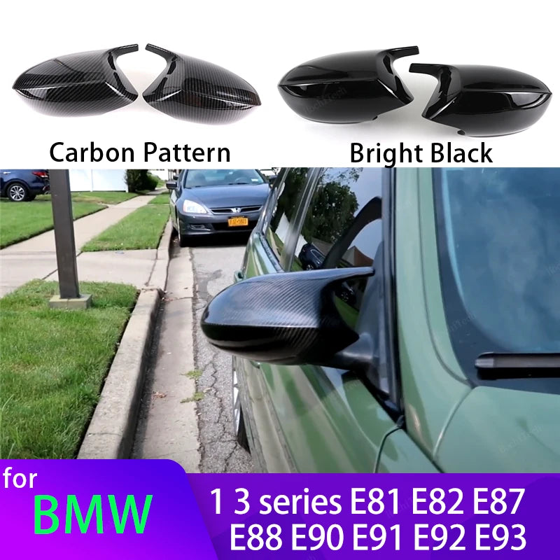 Couvercles de rétroviseur latéral en fibre de carbone noire pour BMW E90 E91 E92
