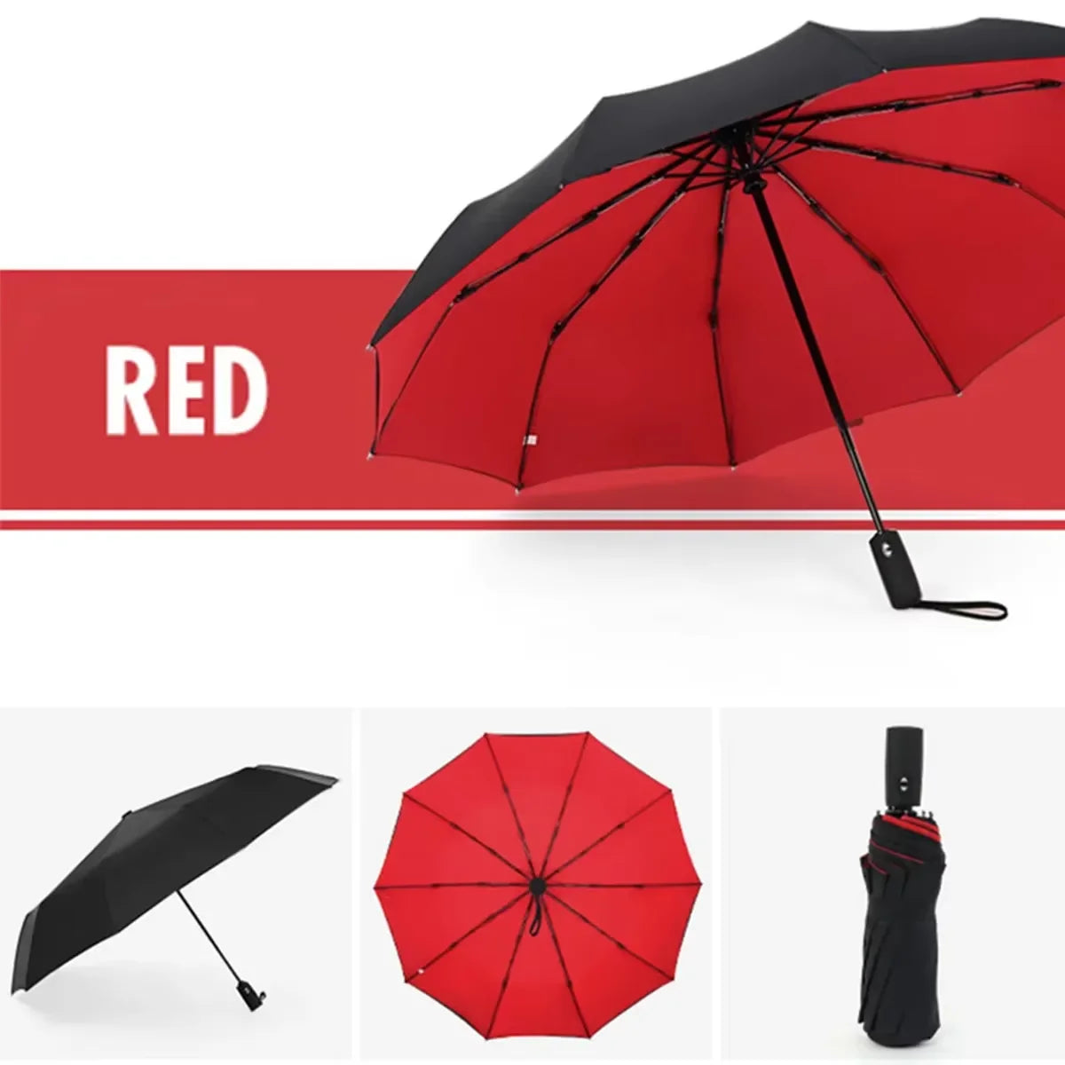 Outdoor Windproof 10-Bone Umbrella - Automatic UV Shield Red / 10K / full-fiber