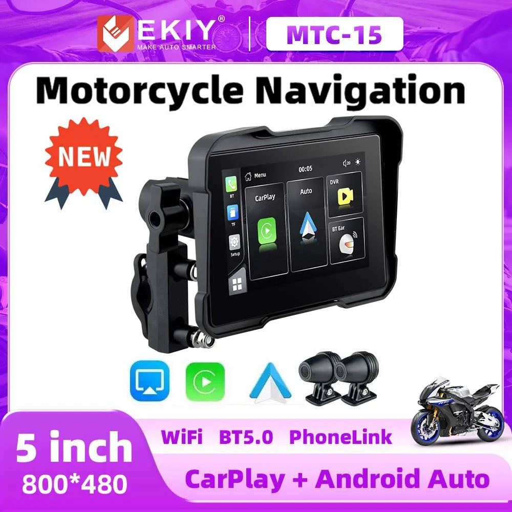 EKIY 5 Inch Portable Motorcycle Display &ndash; IPX7 Waterproof Wireless CarPlay and Android Auto