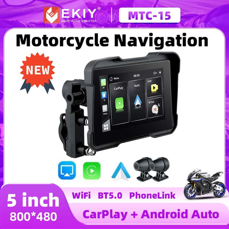 EKIY 5 Inch Portable Motorcycle Display &ndash; IPX7 Waterproof Wireless CarPlay and Android Auto