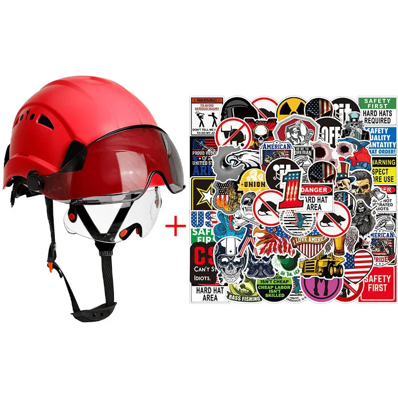 SF06/CR08 &ndash; CE ABS Safety Helmet With Visor And Goggles Red Set B