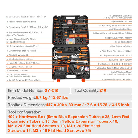 SucceBuy Tool Kit With Portable Case &ndash; Comprehensive Tools 216pcs / United States