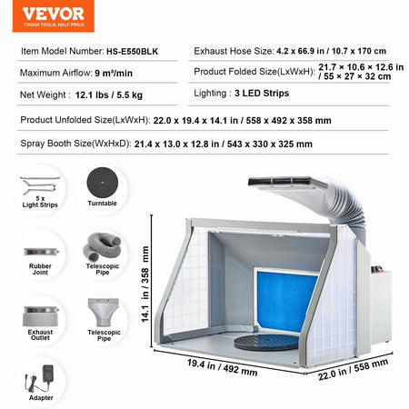 SucceBuy Airbrush Spray Booth HS E550BLK &ndash; LED Lights 49.2cm / Poland