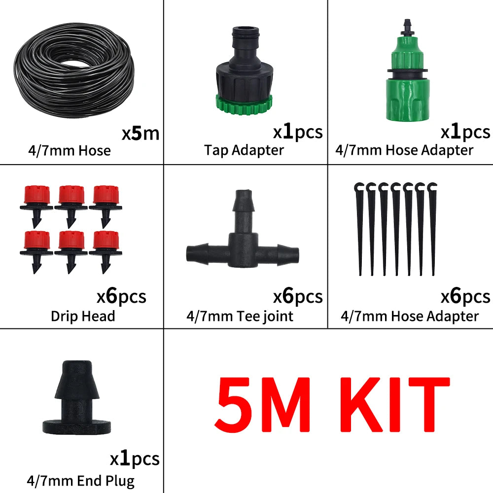 Portable 20M Micro Drip Irrigation System with Adjustable Drippers - Automatic Garden Watering Kit 5M