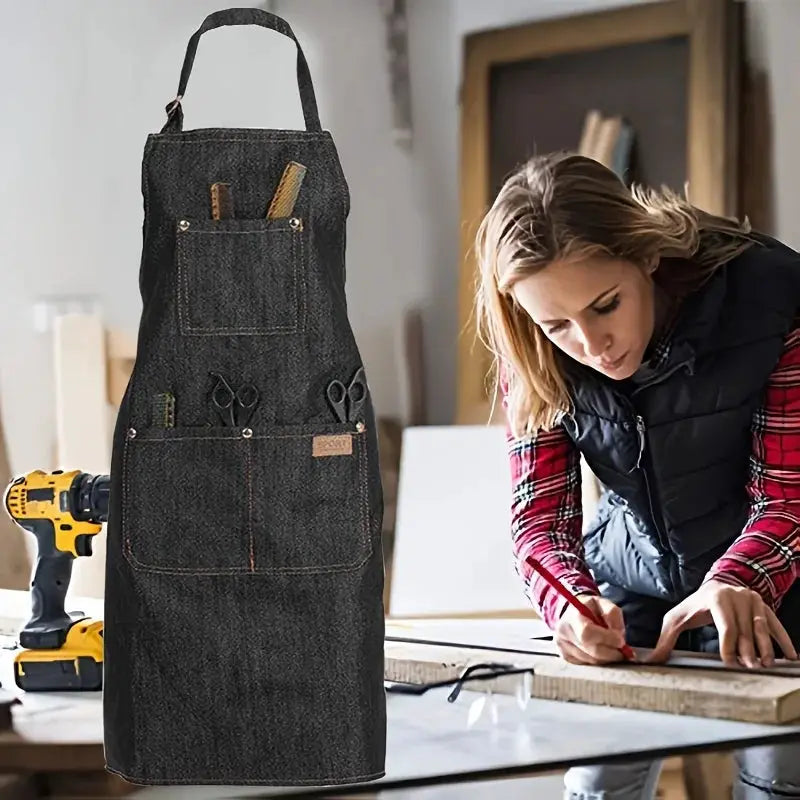 Lightweight Denim Jean Tool Apron with Pockets Waterproof Waxed Canvas Apron for Men and Women Adjustable Work Apron by InterCyprus Trading Ltd