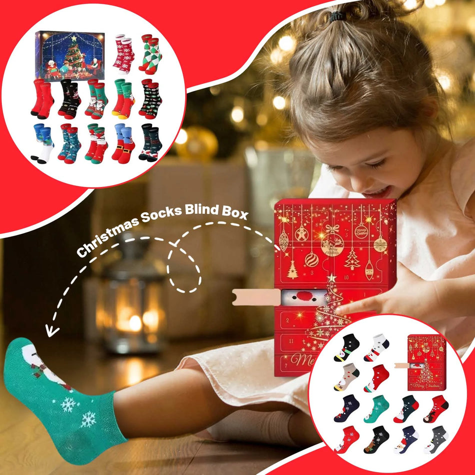 Ημερολόγιο Αντίστροφης Μέτρησης Κάλτσες Χριστουγέννων 24 Τεμ Κουτί-Τυφλό με Άγιο Βασίλη, Ελάφι, Χειμερινό Στυλ, Μοντέρνες Υφασμάτινες Κάλτσες Δώρο