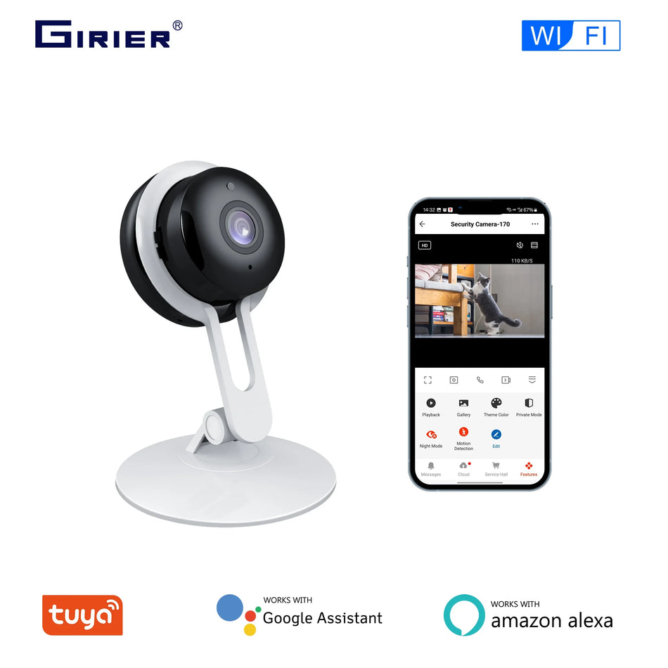 GIRIER Tuya WiFi Smart Security Camera with Night Vision &amp; Alexa Compatibility