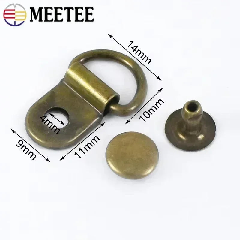 10/20/50Sets 9*14mm Metal D Ring Buckle Hiking Climbing Boots Connector Clasp Bag Strap Shoes Carabiner Installation Nails Craft