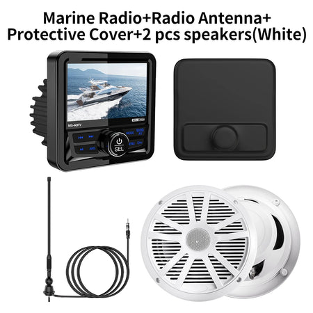 MP5 Marine Radio Stereo Waterproof Bluetooth Speaker for Boats, ATVs, and RVs Cover White ATX