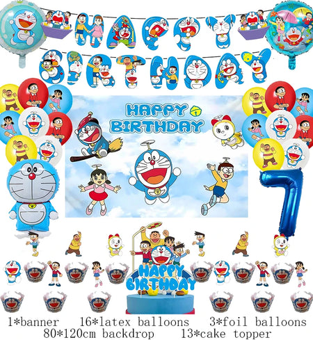 Doraemon Birthday Party Decoration Set with Banner, Cake Topper &amp; Balloons 1set G7 / Other / CHINA