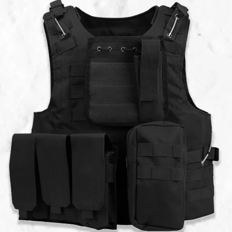 Tactical Airsoft Vest With Molle System - Detachable Bag Black