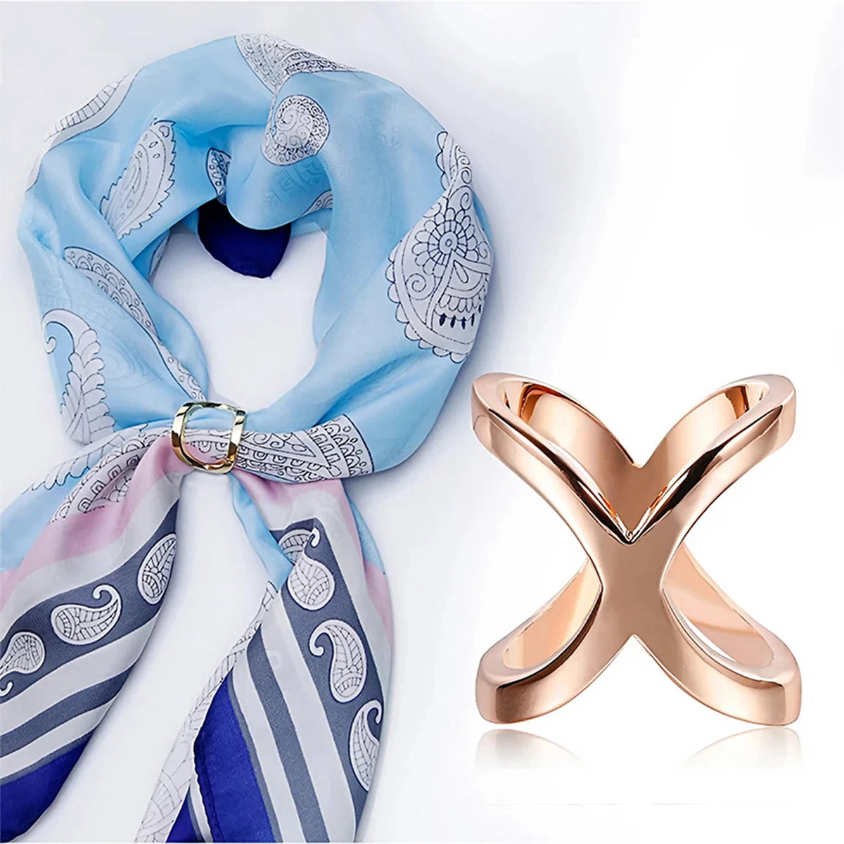 X-Shaped Silk Scarf Buckle Brooch &ndash; Shiny Multifunctional Jewelry Accessory