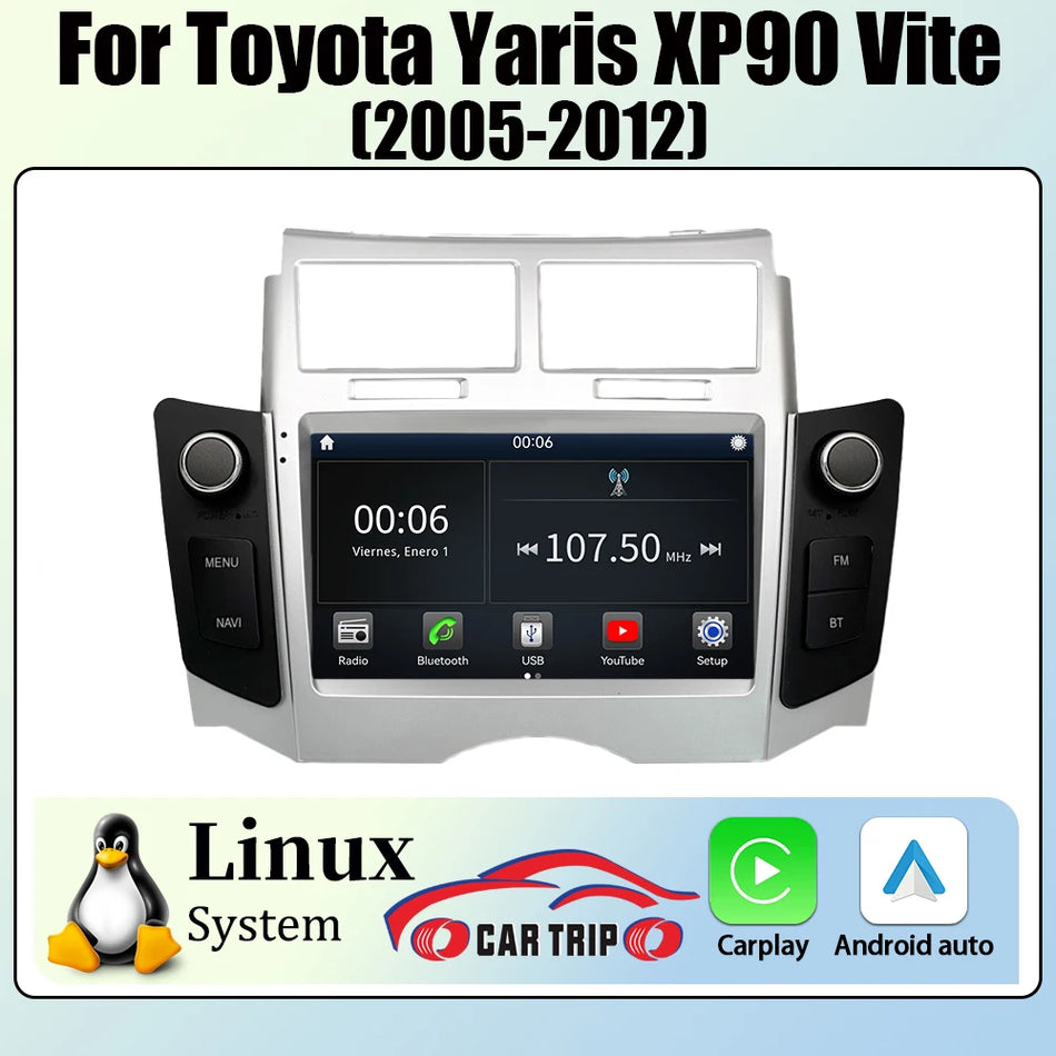 7 In Double Din Android Stereo With Carplay For Toyota Yaris XP90