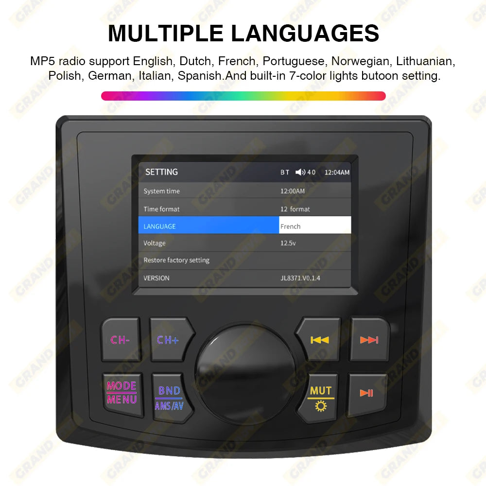 Premium Waterproof Marine MP5 Radio Player with Bluetooth &amp; FM/AM RDS