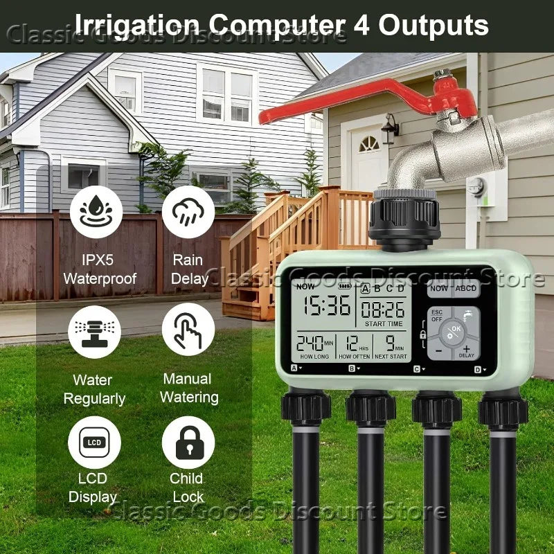 Advanced Digital Irrigation Timer with 4 Independent Outputs and LCD Display