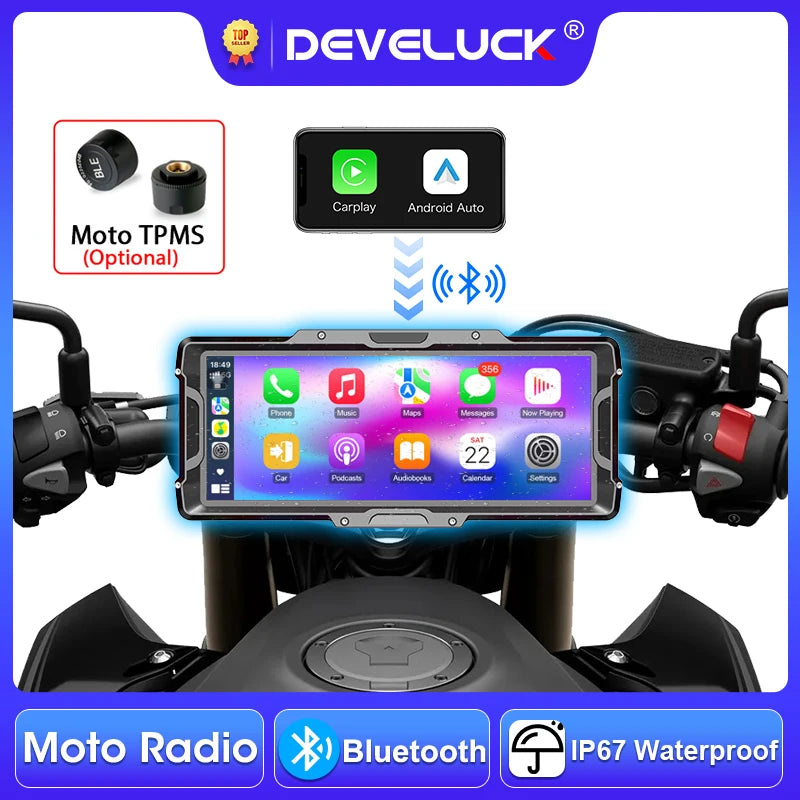 Srnubi 8.1 ιντσών Ποδηλατικός GPS Πλοηγός Παίκτης Με Ασύρματο CarPlay Android Auto Bluetooth Αισθητήρας TPMS Παρακολούθηση Κράνους