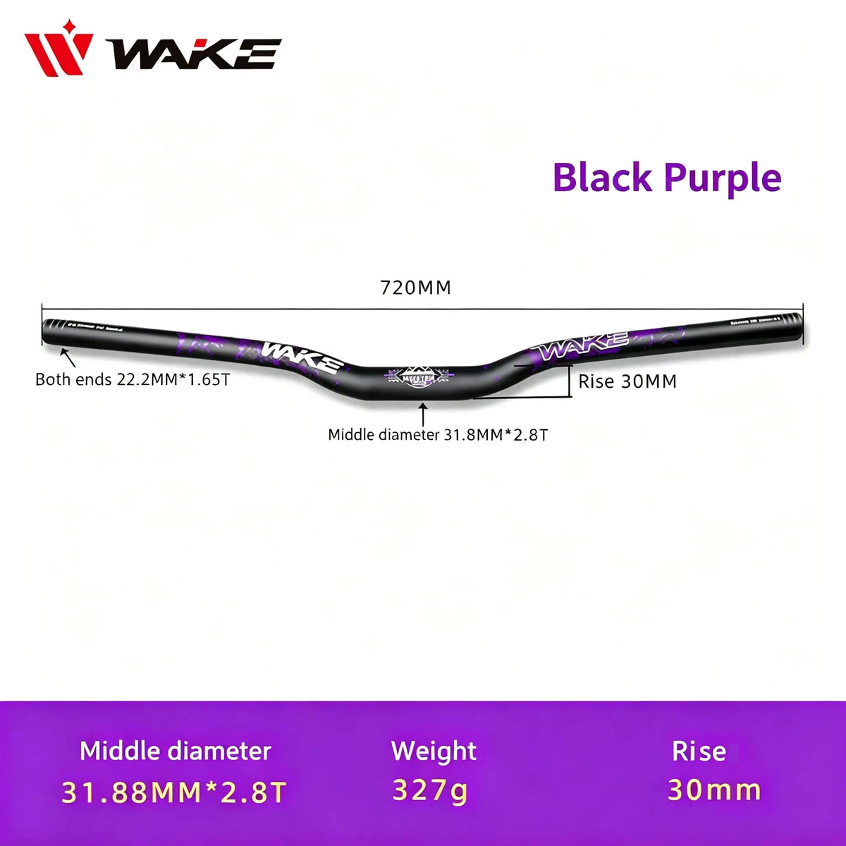 WAKE 30mm Riser Mountain Bike Handlebar 31.8mm*720/780mm Bicycle Handlebar Aluminum Alloy Bicycle Riser Bar Cycling Handle Bar by InterCyprus Trading Ltd