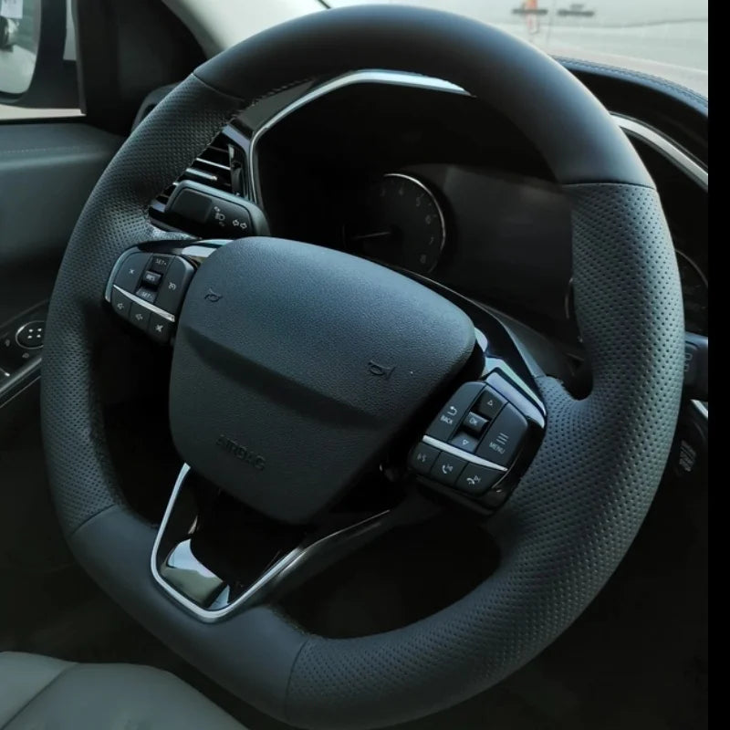 Handgenähter Lederfaser-Lenkradbezug für Ford Focus Mondeo S-Max Kuga Mk2 Mk3 Fiesta Ranger