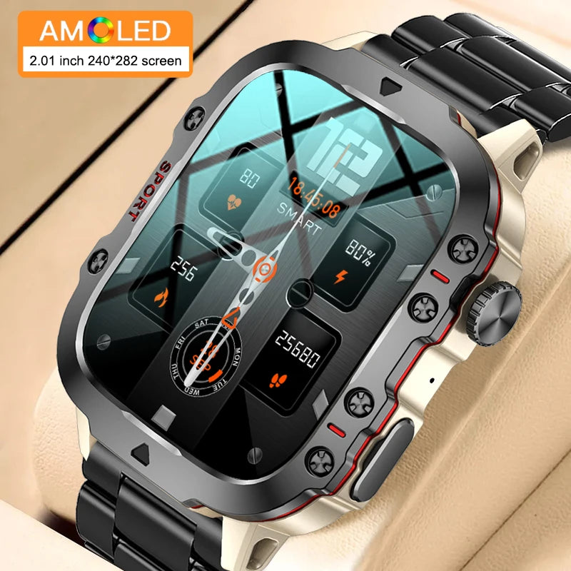 🟠 2024 υπαίθρια έξυπνα ρολόι άνδρες 2.01 AMOLED HD Screen Bluetooth Call Smart Watch Heart Rate Blood Oxygen Αθλητικό Βραχιόλι