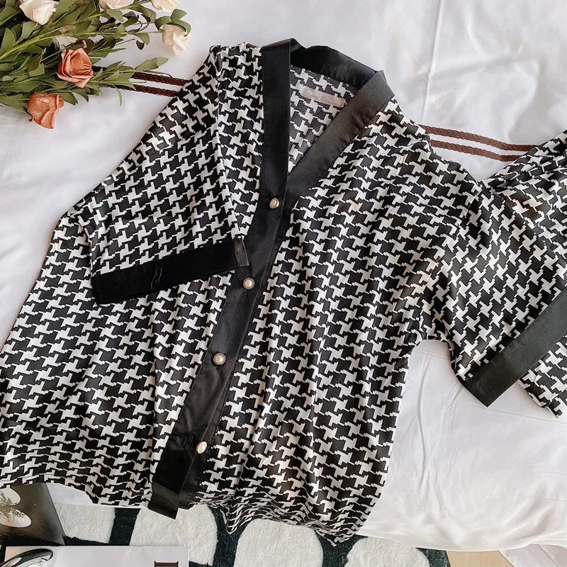 Ice Silk Pajamas for Women - Summer Nightwear Set with Cartoon Print