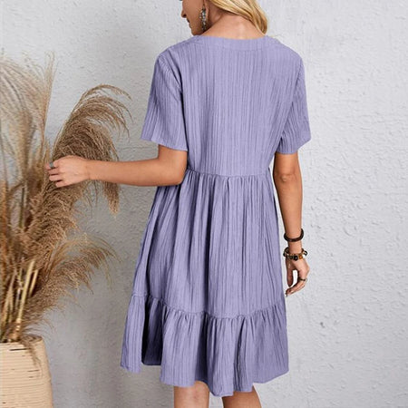 Elegant A-Line Mini Dress with V-Neck and Short Sleeves for Summer