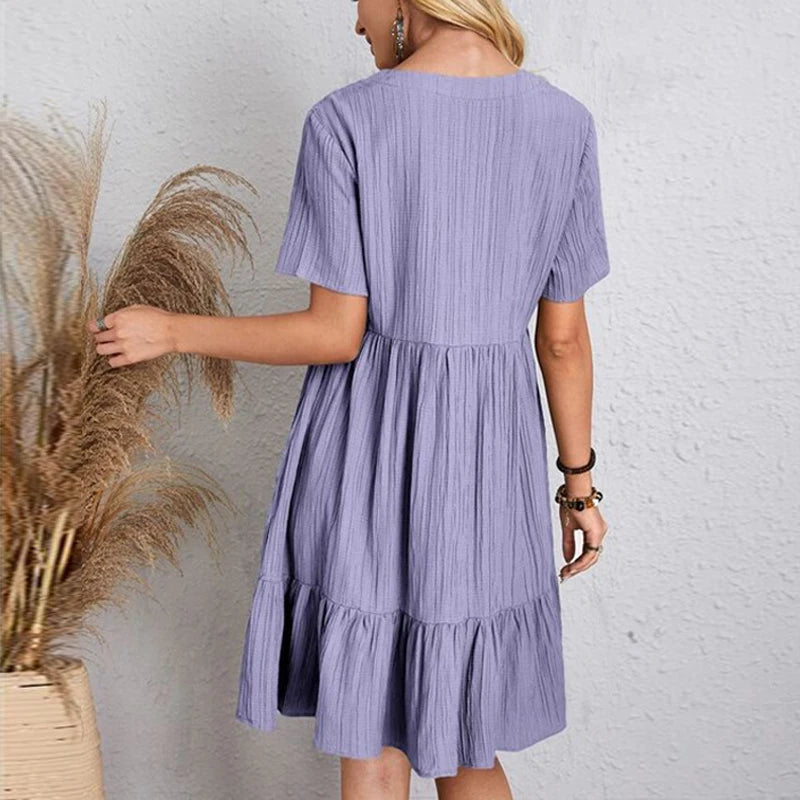 Elegant A-Line Mini Dress with V-Neck and Short Sleeves for Summer