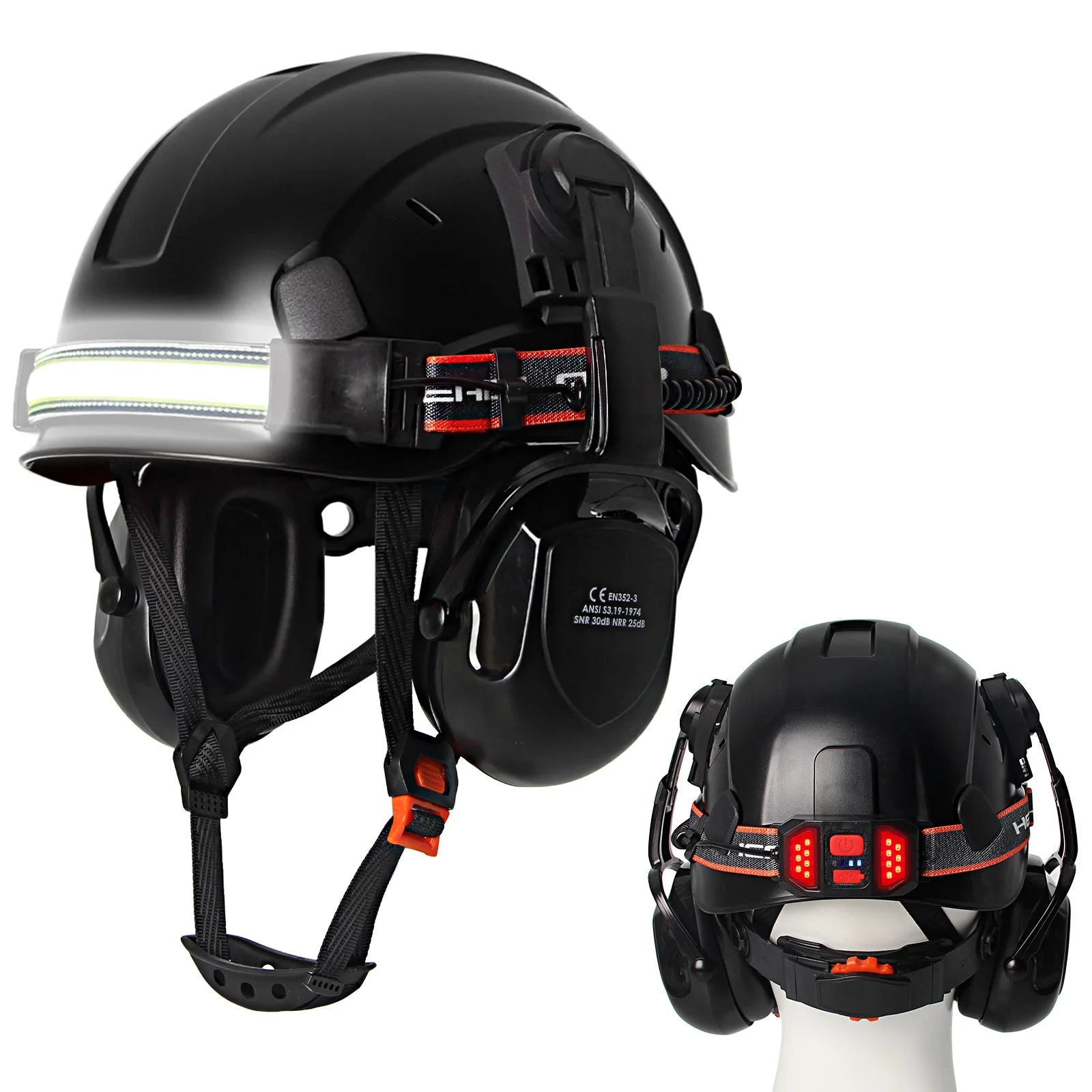 Aolamegs SF06/CR08 Safety Cap &ndash; With LED Headlamp Earmuffs Black A
