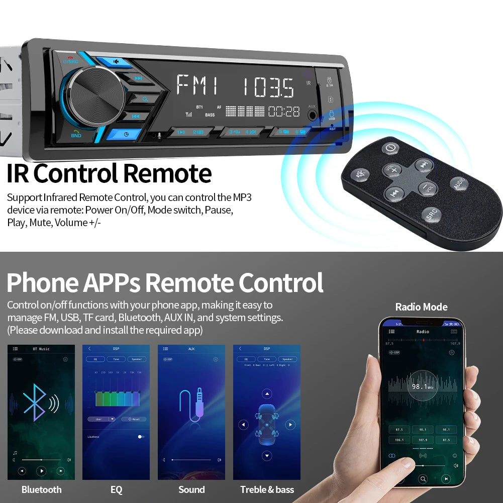 AKAMATE 1DIN Car Radio &ndash; Bluetooth MP3 USB TF Card Charging
