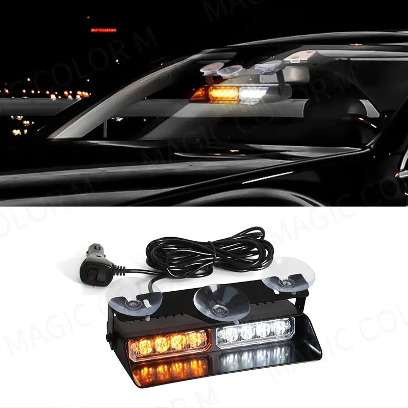 LED Car Strobe Light For Emergency Flash Warning Lamp Windshield Bar 8 Beads Red Blue Amber White Waterproof Auto Light Assembly by InterCyprus Trading Ltd