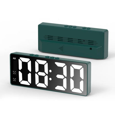 NieNie Dual Alarm LED Clock with Voice Control and Temperature Display Dark Green