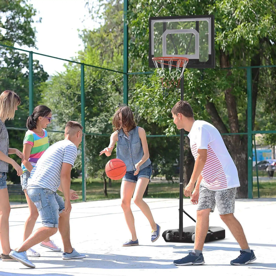 Soporte de baloncesto ajustable en altura para exteriores con ruedas