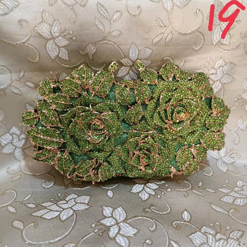 Elegant Golden Silver Crystal Minaudiere Clutch Bag for Women green 1