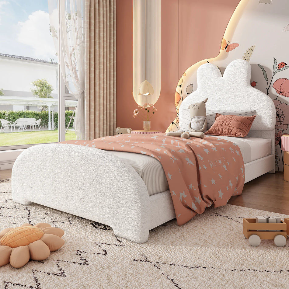 Pat tapitat cu un cap de pat în formă de urechi de iepure 90x200 cm