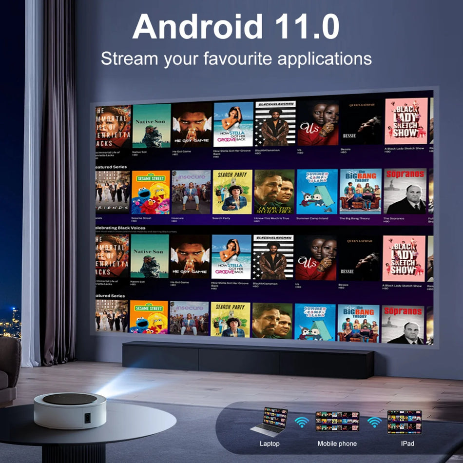 Outdoor Movie Projector for Home Theater WiFi &amp; Bluetooth Native 1080P 8K Support up to 300'' Compatible with USB iOS Android