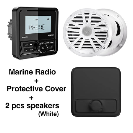 AKAMATE MS-10RV Marine Radio - Waterproof Bluetooth 4x50W radio cover white