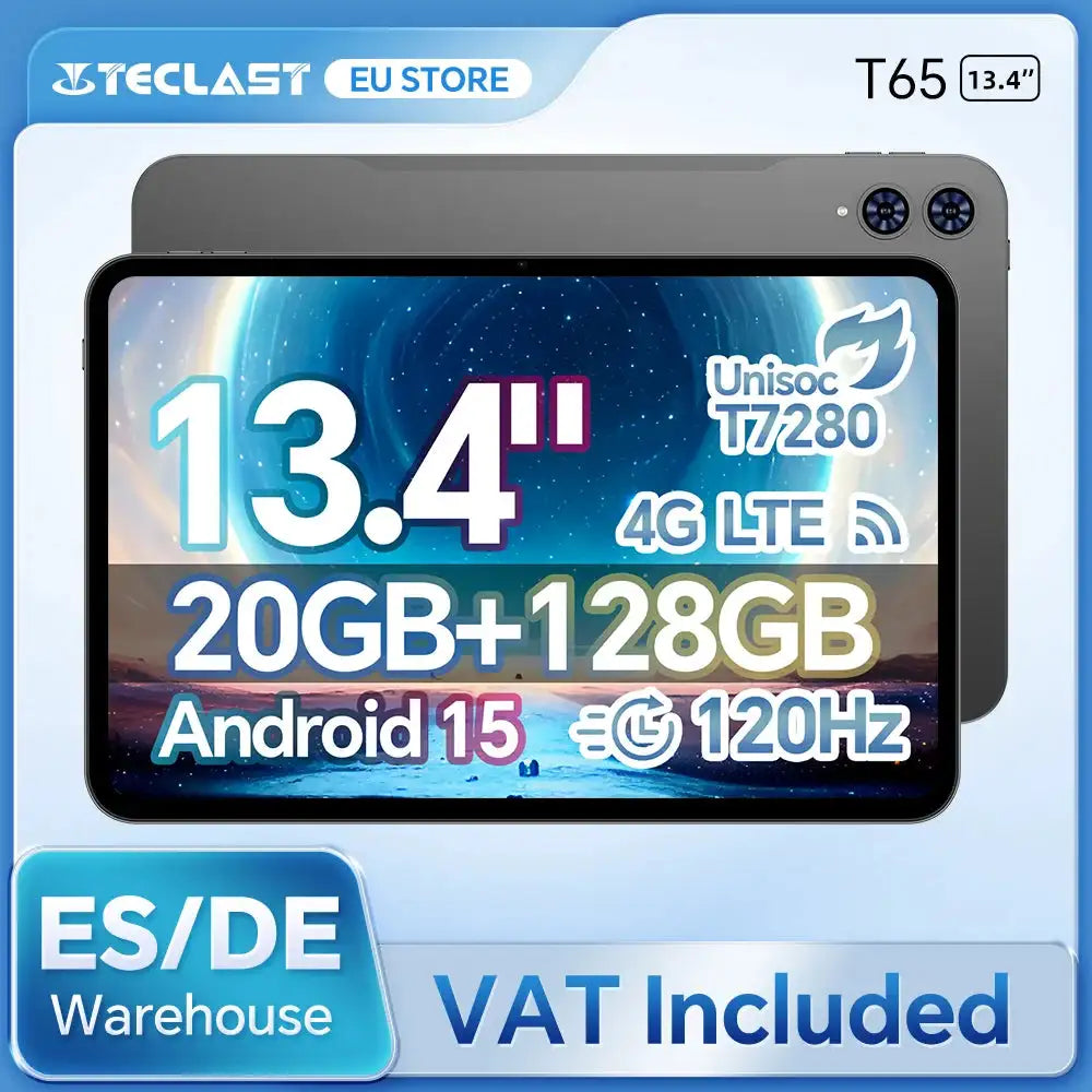 Teclast T65 13.4 Inch Android 15 Tablet 120Hz 8 Core 4G LTE Tablet and Case and Keyboard / spain