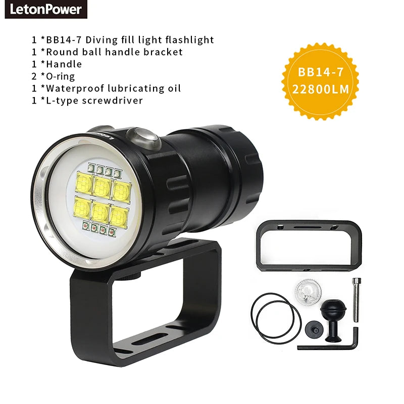 LeTon 27 LED Underwater Photography Light &ndash; 20000 Lumens Brightness BB14-7X / 4 batterys