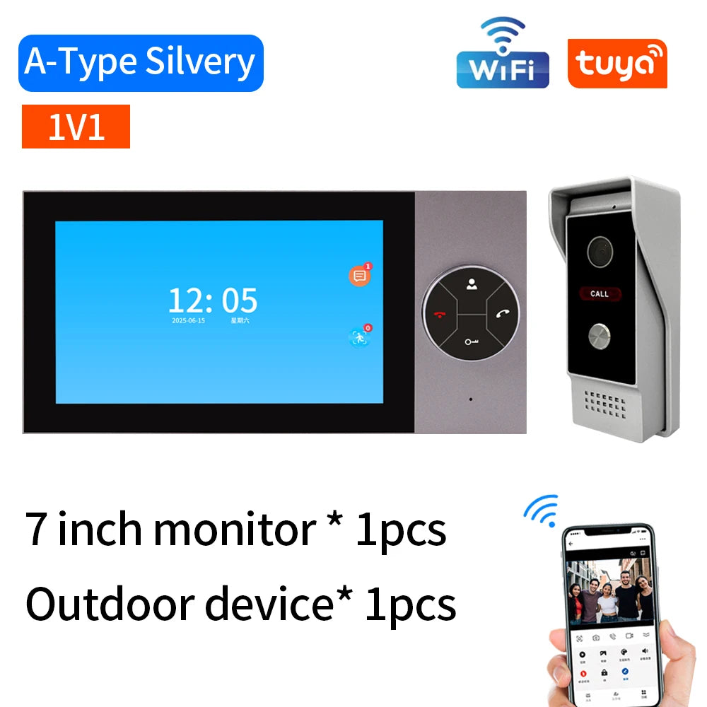 1080P 7in Touch Screen Video Intercom Kit &ndash; Motion Alerts slivery-1V1