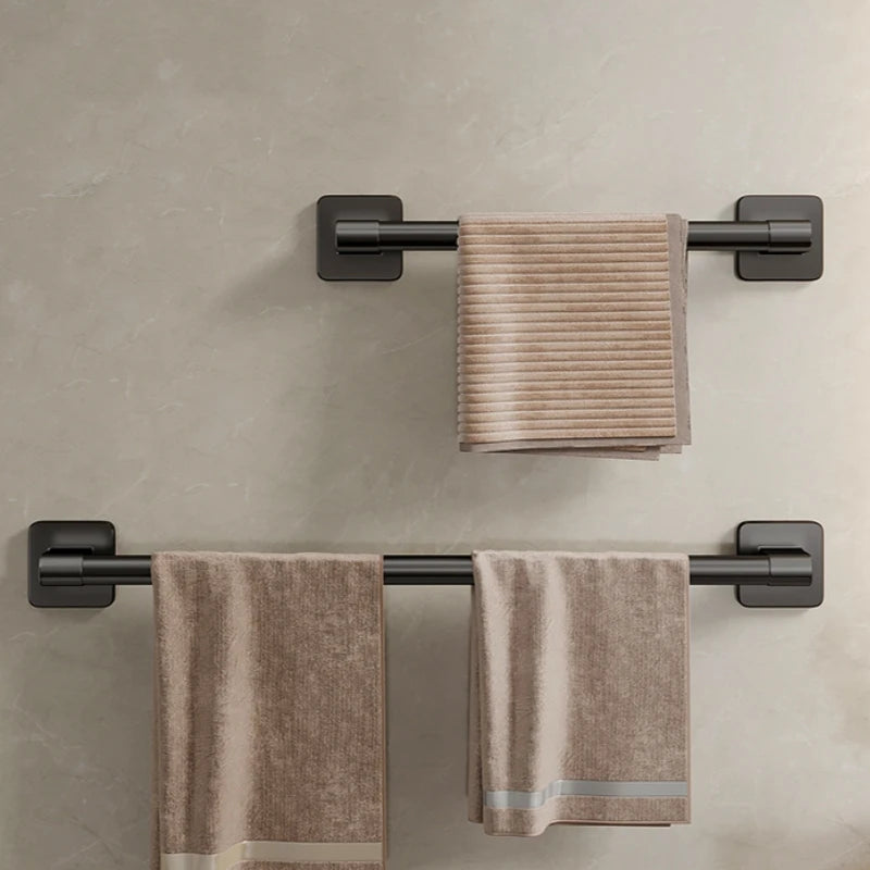 Aluminiumlegering Badeværelse Håndklædeholder Uden Bor Sort Håndklædestang Selvklæbende Badeværelse Vægmonteret Håndklæderail Hængsel