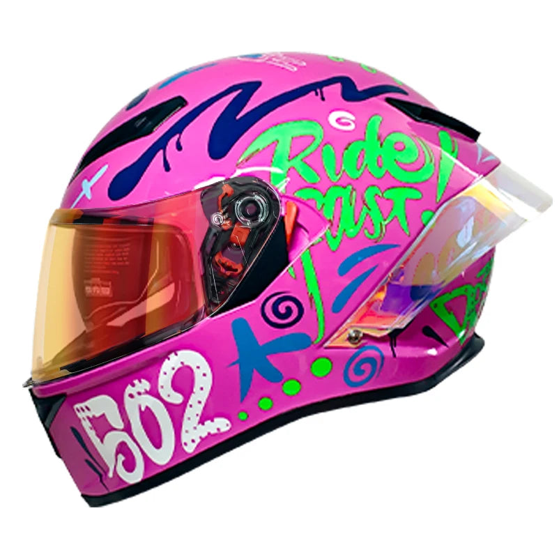 LVCOOL Vintage Dual Visor Full Face Motorcycle Helmet - DOT Certified Safety Gear