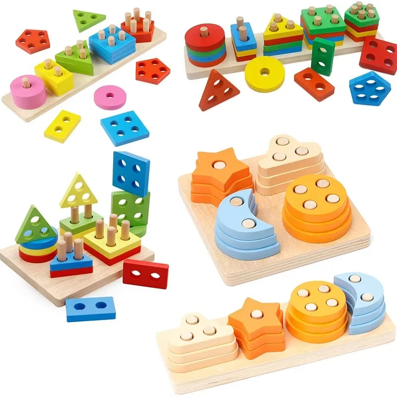 Montessori Wooden Stacking &amp; Sorting Toy - Educational Shape &amp; Color Puzzle for Toddlers Aged 1-2 Years