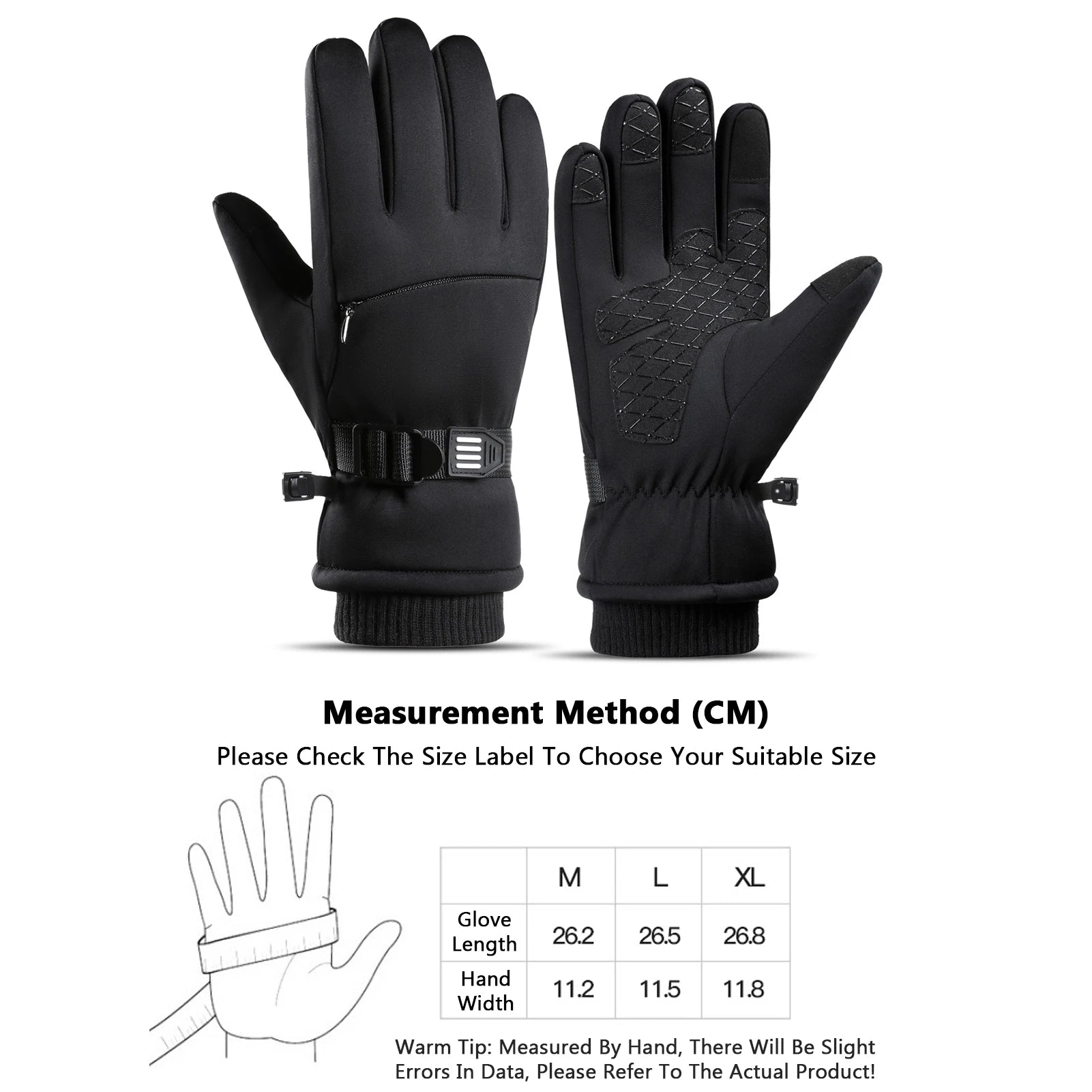 Winter Gloves - Warm Windproof Rainproof Non Slip Palm black / XL