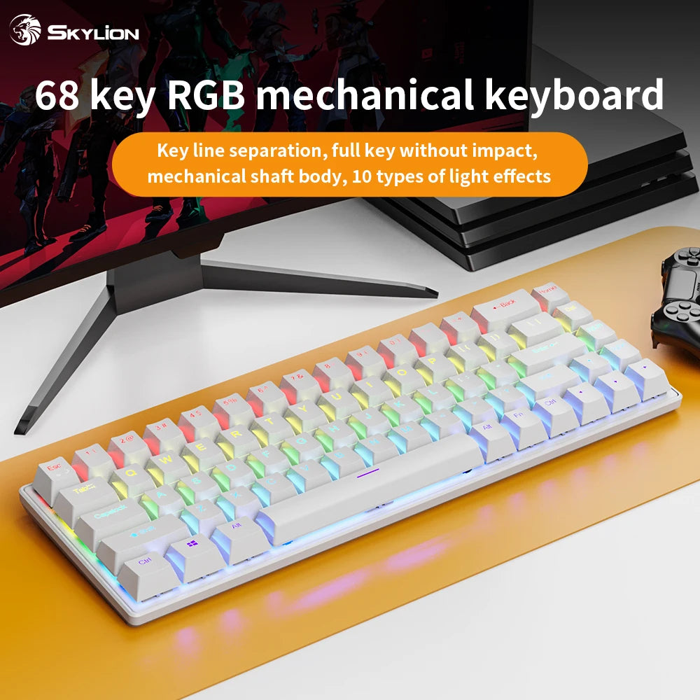 K68 Wired Mechanical Keyboard - Ten Colorful Lighting Modes