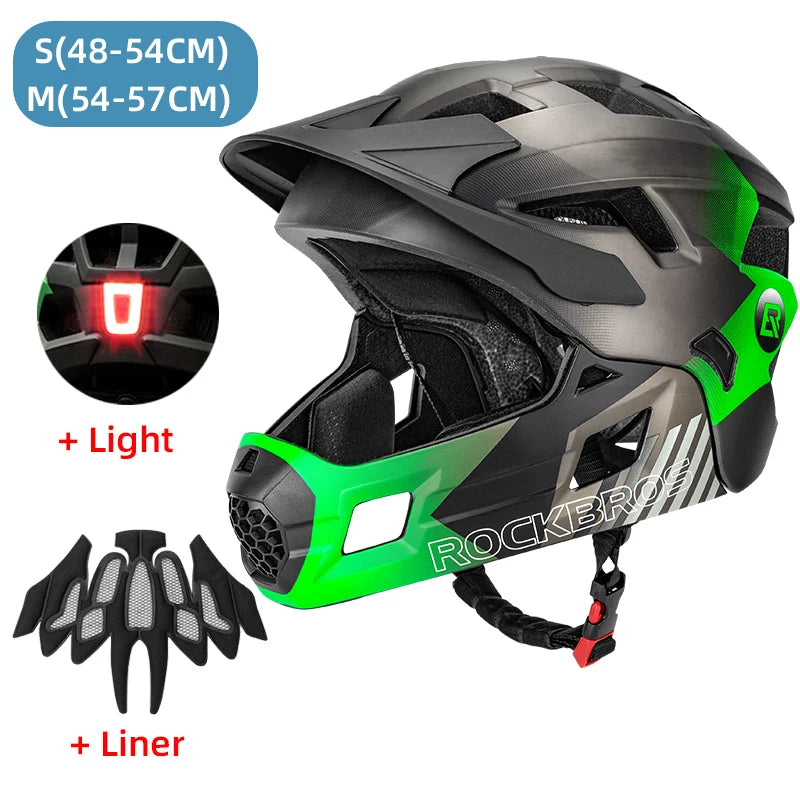 ROCKBROS Kids Detachable Full Face Helmet for Cycling and Skating green with light / TS-61 S(48-52cm) / CHINA