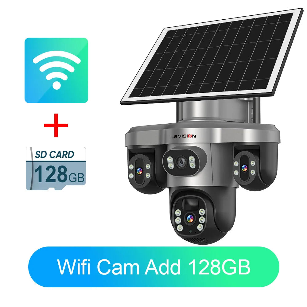 LS VISION V380 PRO 3 Lens WiFi Solar Camera 4G 15MP Security CCTV Waterproof Night Vision Two-Way Audio Camera Mobile Tracking I WiFi Cam Add 128G