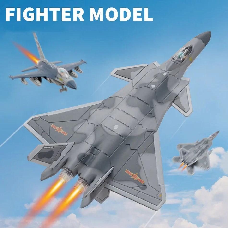 1/50 Diecast Fighter Plane Toy, Alloy Airplane With Sound And Light, Pull Back