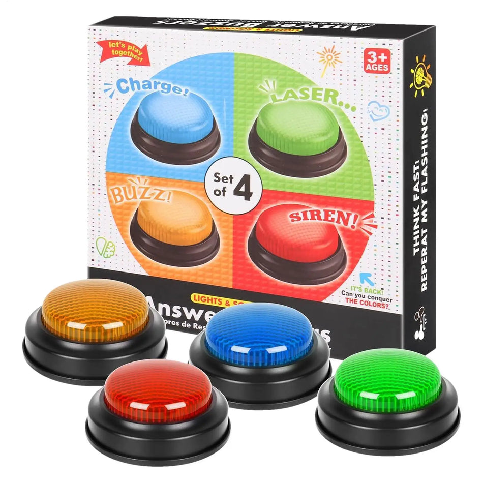 Four Piece Game Buzzer Set With Lighted Answer Buttons