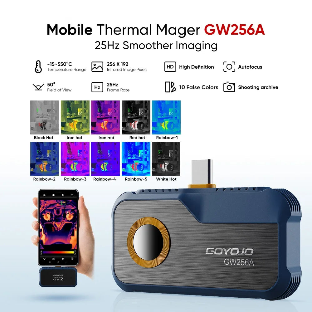 Android Type-C Mobile Thermal Camera: 256x192 Pixels, -20&deg;C to 550&deg;C Infrared Imager for Electrical Repair GW256A