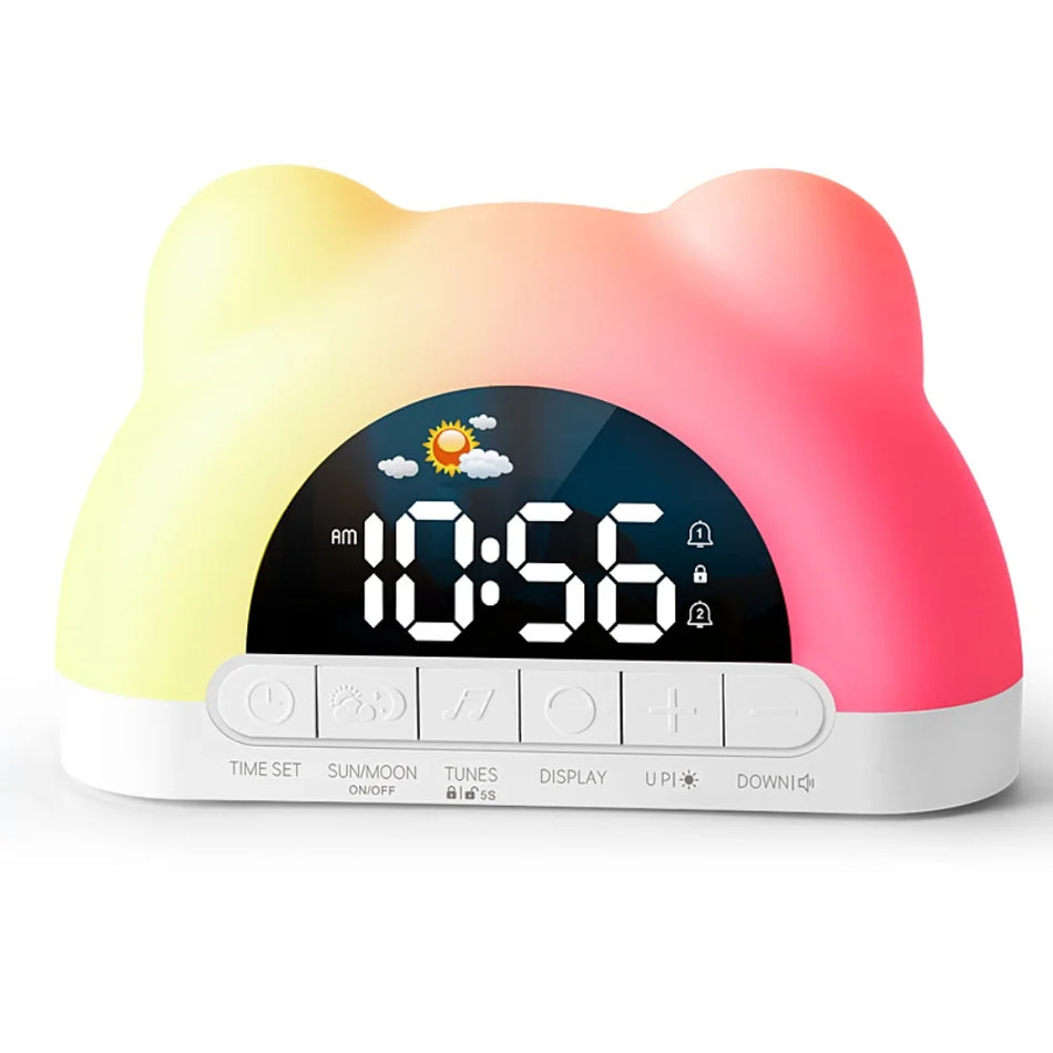 Sveglia digitale con simulazione dell'alba, luce d'atmosfera colorata e funzione snooze